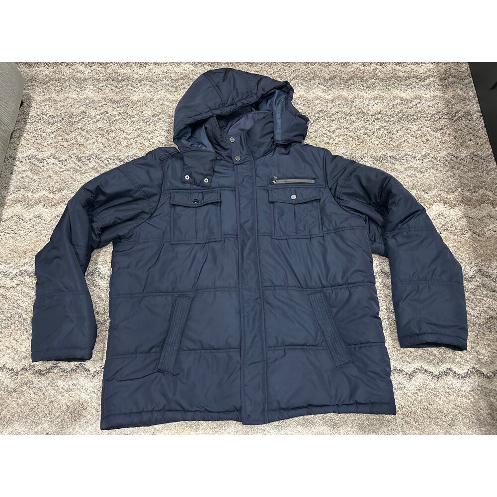 Sean John Y2K Navy Blue Hooded Zipper Puffer Jacket Men’s Size 2XL